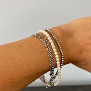 Elegant Silver and Pearl Bracelet Set